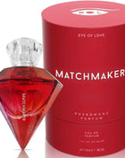 Rote diamantförmige pheromonparfümflasche matchmaker mit klarem kristallverschluss und passender roter zylindrischer verpackung