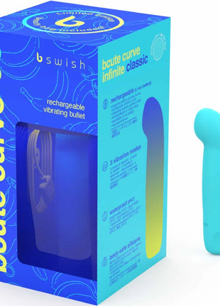 Blauer silikon-vibrator b swish bcute curve infinite classic limited edition in sanft gebogener form mit wiederaufladbarem akku