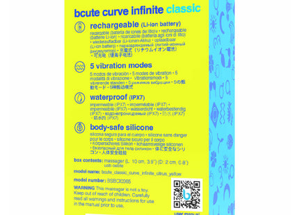 Gelbe und blaue verpackung des bswish bcute curve infinite klassischer wiederaufladbarer silikonvibrators