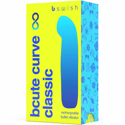 B swish bcute curve infinito klassischer wiederaufladbarer silikonvibrator blau mit orangegelber verpackung