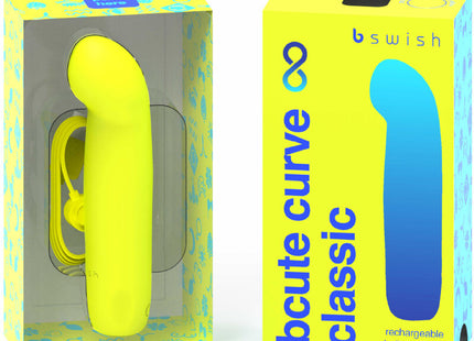B swish bcute curve gelber wiederaufladbarer silikonvibrator in klassischer form in gebrandeter verpackung