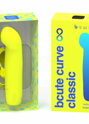 B swish bcute curve gelber wiederaufladbarer silikonvibrator in klassischer form in gebrandeter verpackung