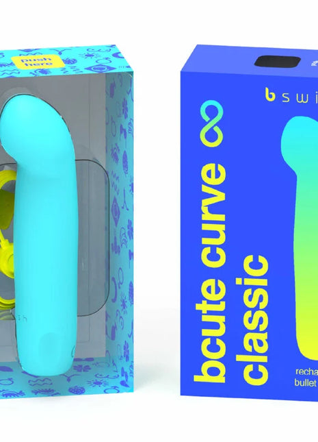 Teal und limettengrüner bcute curve klassischer wiederaufladbarer vibrator aus silikon in markenverpackung