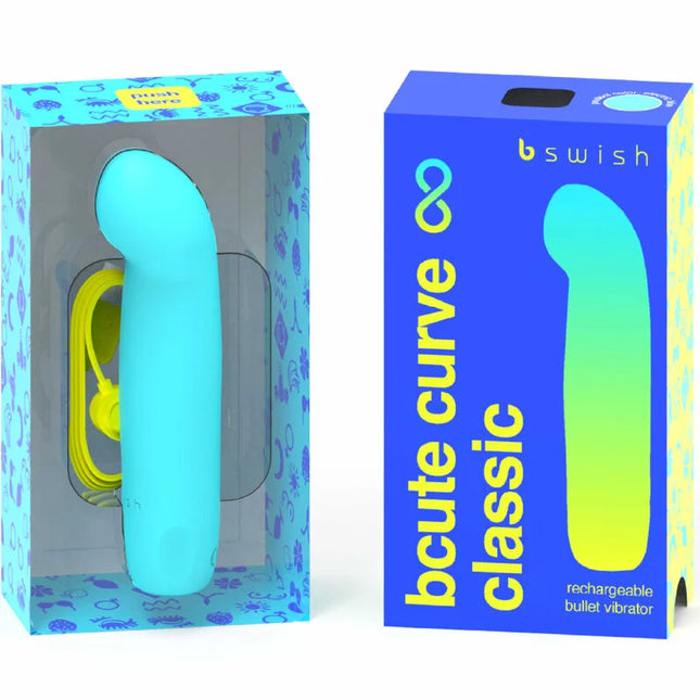 Teal und limettengrüner bcute curve klassischer wiederaufladbarer vibrator aus silikon in markenverpackung