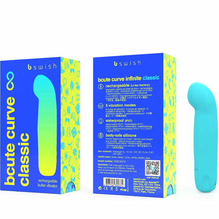 B swish bcute curve infinite klassischer wiederaufladbarer vibrator aus blauem silikon mit gradienten türkis-gelben kurven aus körperfreundlichem silikon