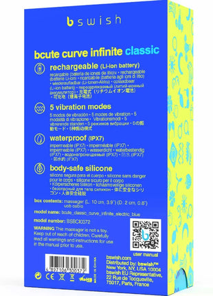 Blaue und limettengrüne verpackung des wiederaufladbaren silikon-vibrators b swish bcute curve infinite klassisch