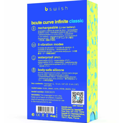 Blaue und limettengrüne verpackung des wiederaufladbaren silikon-vibrators b swish bcute curve infinite klassisch