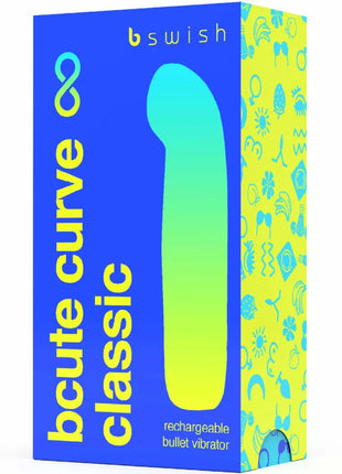 B swish bcute curve klassischer wiederaufladbarer bullet vibrator aus blauem silikon in blau-gelber verlaufverpackung