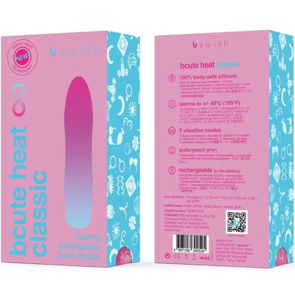 B swish bcute infinite heat classic heilbarer vibrator in pink mit 100% körpersicherem silikon und blauem packungsdesign
