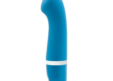 B swish bdesired deluxe curve lagoon blue blaues silikon vibratorisches spielzeug mit weißem band am sockel