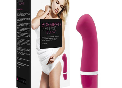 Ein lebhafter fuchsiasilikon-vibrator b swish bdesired deluxe curve rosa mit glatter, geschwungener form und weißem ring