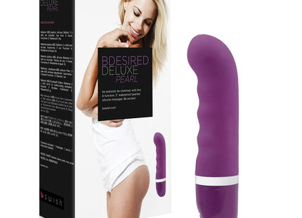 Lila silikonvibrator mit weißem ring am fuß, marke b swish, modell bdesired deluxe pearl royal flieder