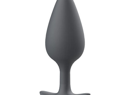 Ein schlanker, matter grauer silikon-prostatastecker b swish bfilled basic plus mit glattem, konischem design und stabilem grundfuß