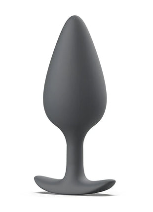 Ein schlanker, matter grauer silikon-prostatastecker b swish bfilled basic plus mit glattem, konischem design und stabilem grundfuß