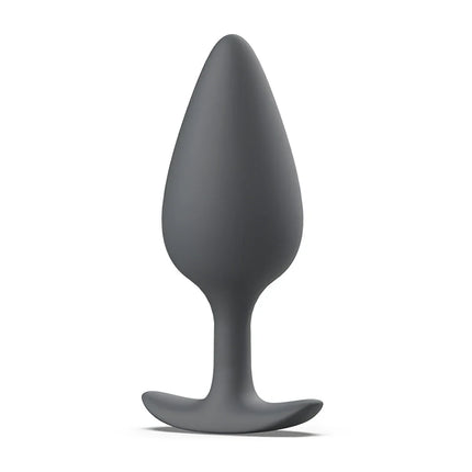 Ein schlanker, matter grauer silikon-prostatastecker b swish bfilled basic plus mit glattem, konischem design und stabilem grundfuß