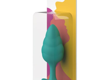 Teal silikon bswish butt plug in klarer verpackung mit buntem abstraktem design b swish bfille basic türkis