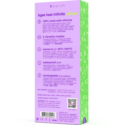 B swish bgée heat infinite deluxe lavendel silikonbody massager mit glatter oberfläche und weichen konturen für intime anwendung