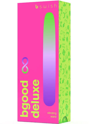 B swish bgood infinite deluxe wiederaufladbarer vibrierender wand aus blauem silikon in pink-limettenbox mit irisierendem verlauf