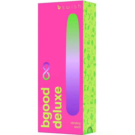 B swish bgood infinite deluxe wiederaufladbarer vibrierender wand aus blauem silikon in pink-limettenbox mit irisierendem verlauf