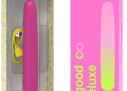 B swish bgood infinite deluxe wiederaufladbarer vibrator rosa silikon mit pink-limettengrün verlauf im packaging