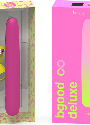 B swish bgood infinite deluxe wiederaufladbarer vibrator rosa silikon mit pink-limettengrün verlauf im packaging