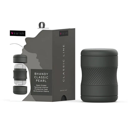 Schwarze zylindrische stimulation sleeve mit gerillten bändern und matter oberfläche aus der bswish classic line