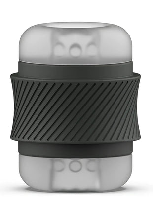 Transparenter silikon reisemug mit mattschwarzem strukturiertem griffband im b swish bhandy classic masturbator perle design