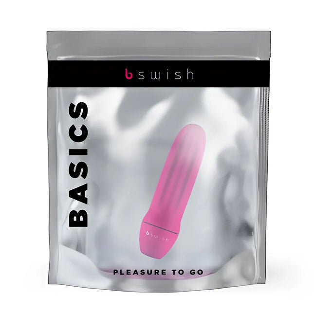 Rosa silikon lustspielzeug in silber folienverpackung mit b swish branding b swish bmine classic blush pink