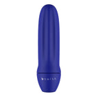 Ein elegantes royalblaues bswish vibratorspielzeug mit glatter, glänzender oberfläche und dezenten vertikalen rillen