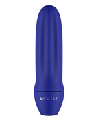 Ein elegantes royalblaues bswish vibratorspielzeug mit glatter, glänzender oberfläche und dezenten vertikalen rillen