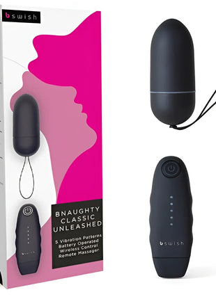 Schwarzer bswish bnaaughty classic unleashed kabelloser vibrator mit fernbedienung, led-anzeige und handgelenkband