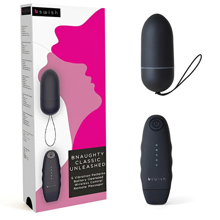 Schwarzer bswish bnaaughty classic unleashed kabelloser vibrator mit fernbedienung, led-anzeige und handgelenkband