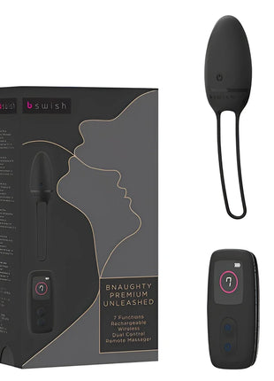 Schwarzer b swish bnaughty premium unleashed kabelloser dual control massager mit glatter oberfläche und integriertem griffschlaufen