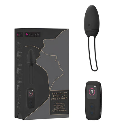 Schwarzer b swish bnaughty premium unleashed kabelloser dual control massager mit glatter oberfläche und integriertem griffschlaufen
