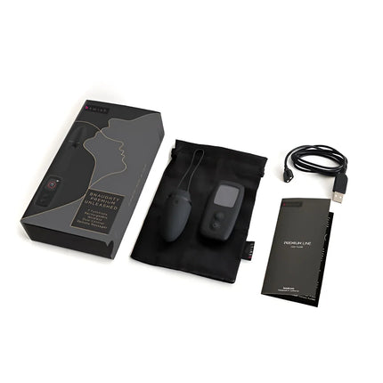 Schwarzes silikon-vibrationsspielzeug b swish bnaughty premium unleashed mit kleinem display und fernbedienung