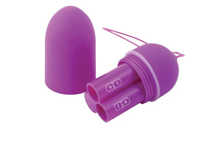 Purple silikon ei förmiger behälter mit zwei zylindrischen einsätzen und batteriesymbolen b swish bnaaughty unleashed klassische fliederfernbedienung