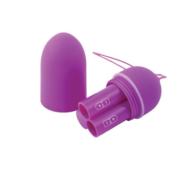 Purple silikon ei förmiger behälter mit zwei zylindrischen einsätzen und batteriesymbolen b swish bnaaughty unleashed klassische fliederfernbedienung