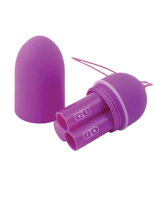 Purple silikon ei förmiger behälter mit zwei zylindrischen einsätzen und batteriesymbolen b swish bnaaughty unleashed klassische fliederfernbedienung