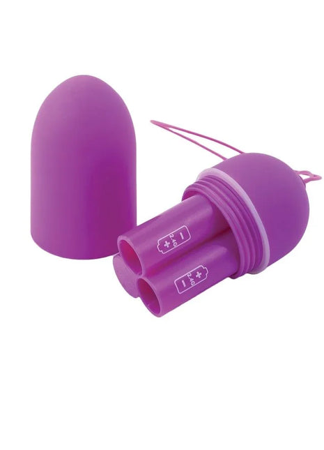 Purple silikon ei förmiger behälter mit zwei zylindrischen einsätzen und batteriesymbolen b swish bnaaughty unleashed klassische fliederfernbedienung