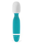 Teal und weiße silikonummantelte stabvibrator mit gerundetem kopf und bswwish marke am griff jade modell