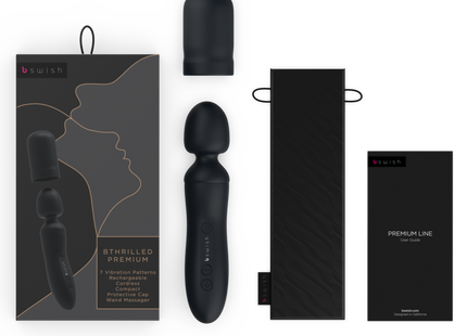 Schwarzer b swish bthrilled premium kabelloser kompakter wand massager mit schutzkappe und tragetasche