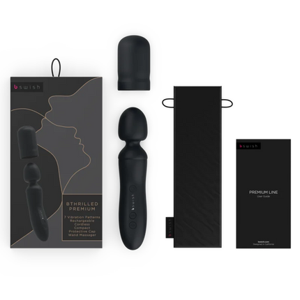 Schwarzer b swish bthrilled premium kabelloser kompakter wand massager mit schutzkappe und tragetasche