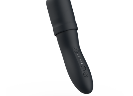 Schwarzer silikon vibrierender stab mit zwei bedientasten und eingraviertem b.stim logo b swish bthrilled vibrator stab premium schwarz