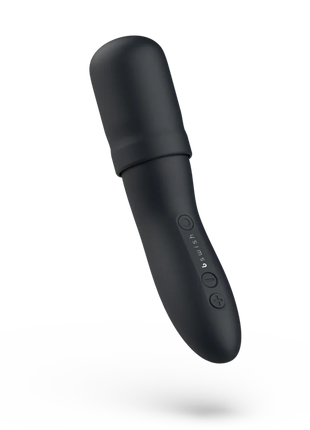 Schwarzer silikon vibrierender stab mit zwei bedientasten und eingraviertem b.stim logo b swish bthrilled vibrator stab premium schwarz