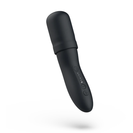 Schwarzer silikon vibrierender stab mit zwei bedientasten und eingraviertem b.stim logo b swish bthrilled vibrator stab premium schwarz