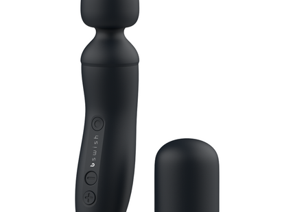 Schwarzer bswish bthrilled vibrator stab aus silikon mit drei steuerknöpfen und passender schutzhülle