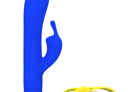 Blauer silikon vibrator b swish bwild bunny infinite mit gelbem usb ladekabel wiederaufladbar