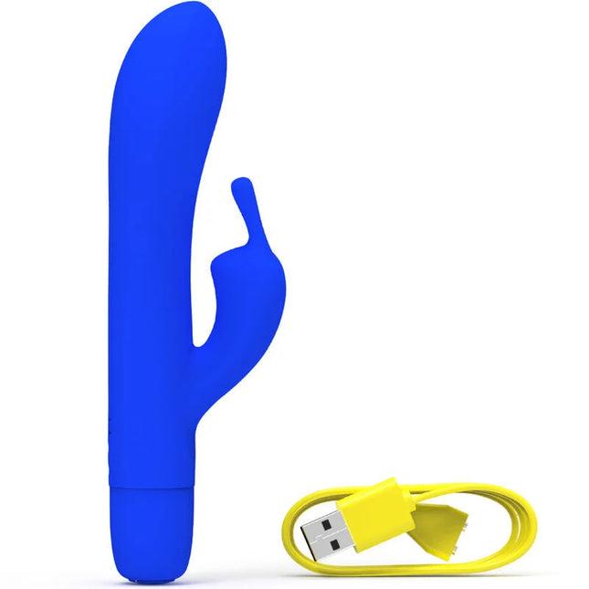 Blauer silikon vibrator b swish bwild bunny infinite mit gelbem usb ladekabel wiederaufladbar