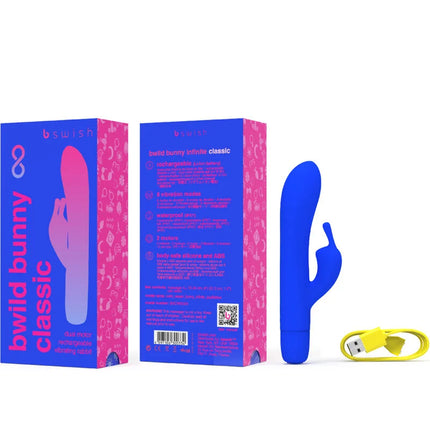 Blauer silikon vibrator von b swish shaped wie ein kaninchen mit glattem gebogenem design und kleinem schwanz