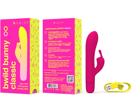 Vibrator b swish bwild bunny infinite in rosa aus silikon und abs mit dualmotor vibriert für klassische wiederaufladung